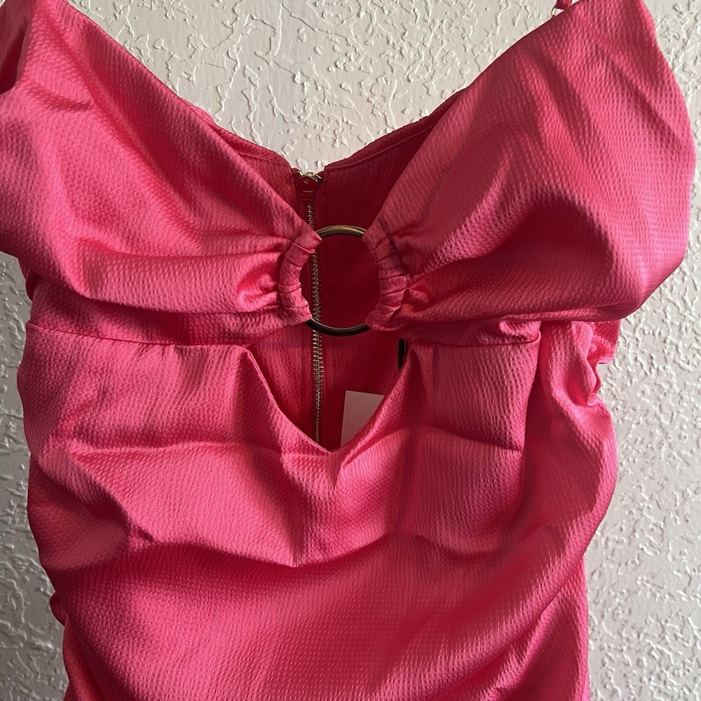 Nookie Pink Mini Utopia L NWT Cutout Ruched Gold Adjustable Straps Zip Back - Picture 5 of 12